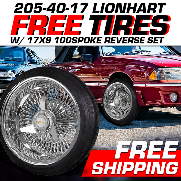 [SALE] 4PC 17x9 100 Straight Lace Reverse Chrome Wheel Set with Free Tires