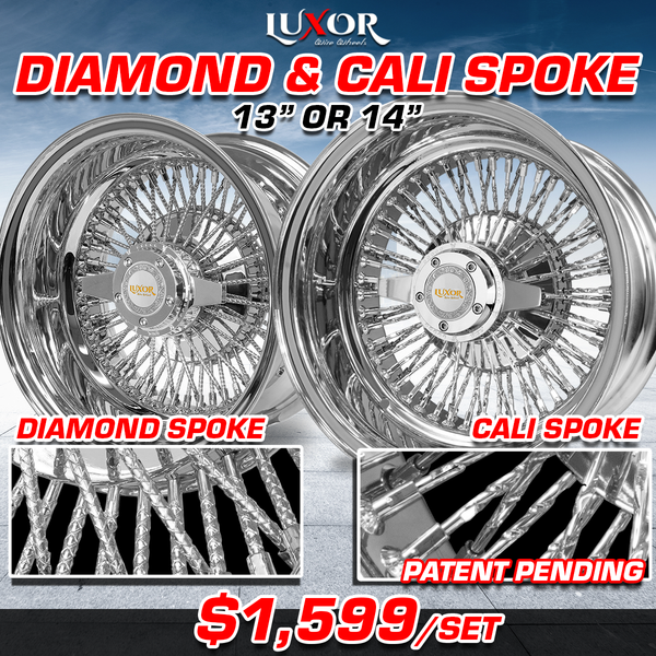 [SALE] 13" OR 14" 4PC CHROME WHEEL SETS WITH DIAMOND OR CALI SPOKE