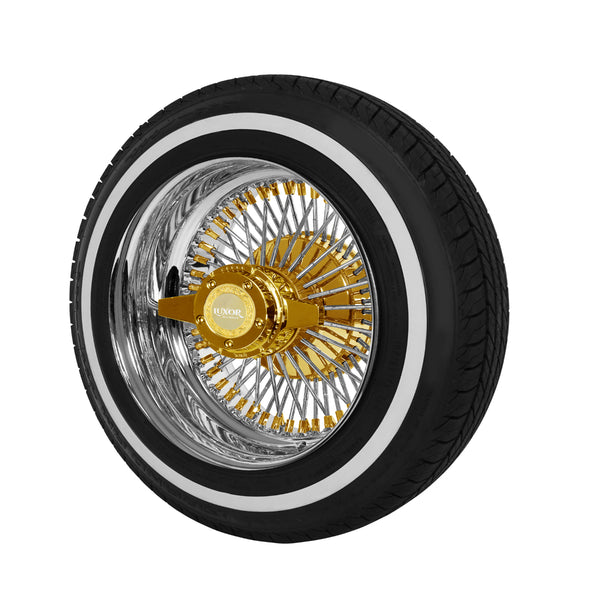 [SALE] 13X7" 4PC 72 Straight Lace Triple Gold wheel set with Free Tires