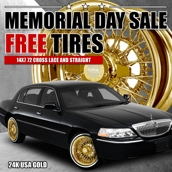 [SALE] 14x7" 4PC 72 Spoke Cross or Straight Lace Reverse All 24K Gold Finish FREE Tires