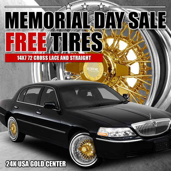[SALE] 14x7" 4PC 72 Spoke Cross or Straight Lace Reverse Center Gold Finish FREE Tires