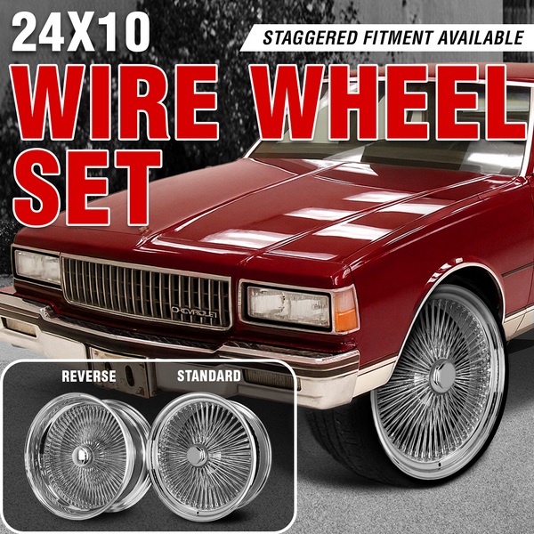 [SALE] Staggered 24x10 204 Spoke Straight Lace Chrome Wheel Set