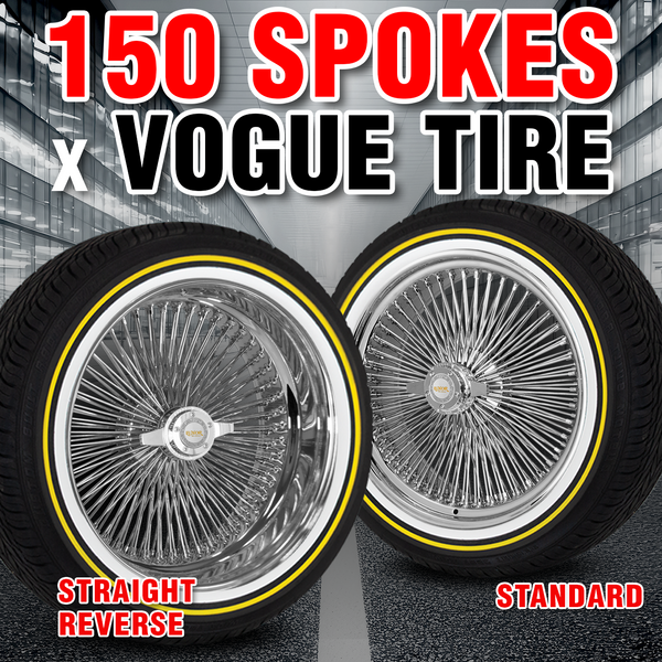 [SALE] 4PC 22X8" 150 Straight Lace Chrome Wheel Set with free Vogue Tires