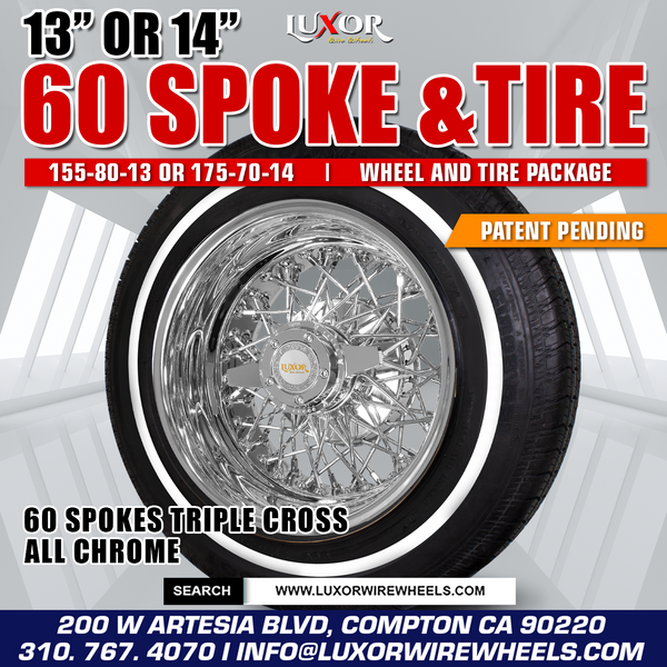 [SALE] 4PC 13" or 14" 60 Triple Cross Lace Reverse Chrome Wheel Set with Free Tires