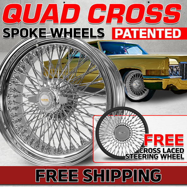 [SALE] 4PC 20x8 96 Quad Cross Lace Standard Chrome + FREE Cross Laced Steering Wheel
