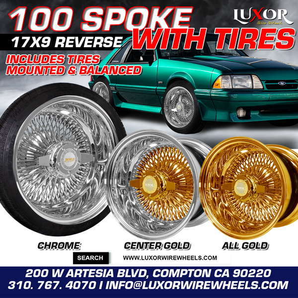 [SALE] 4PC 17x9 100 Straight Lace Reverse Wheel Set with Free Tires