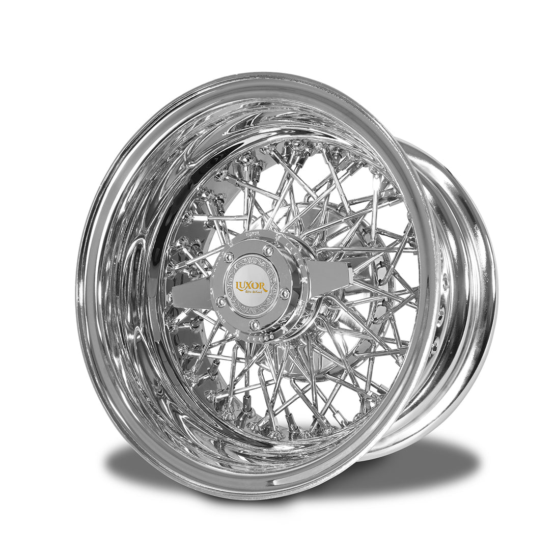 13x7 60 Spoke Triple Cross Lace Reverse Chrome LUXOR WIRE WHEELS