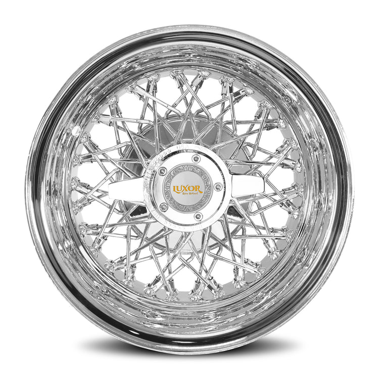 13x7 60 Spoke Triple Cross Lace Reverse Chrome LUXOR WIRE WHEELS