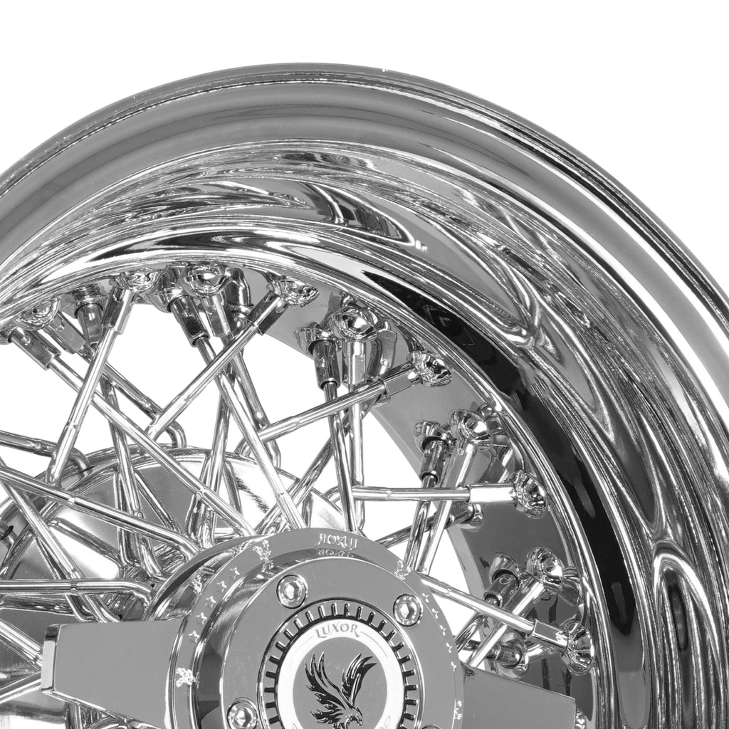 14x7 60 Spoke Triple Cross Lace Reverse Chrome LUXOR WIRE WHEELS ...