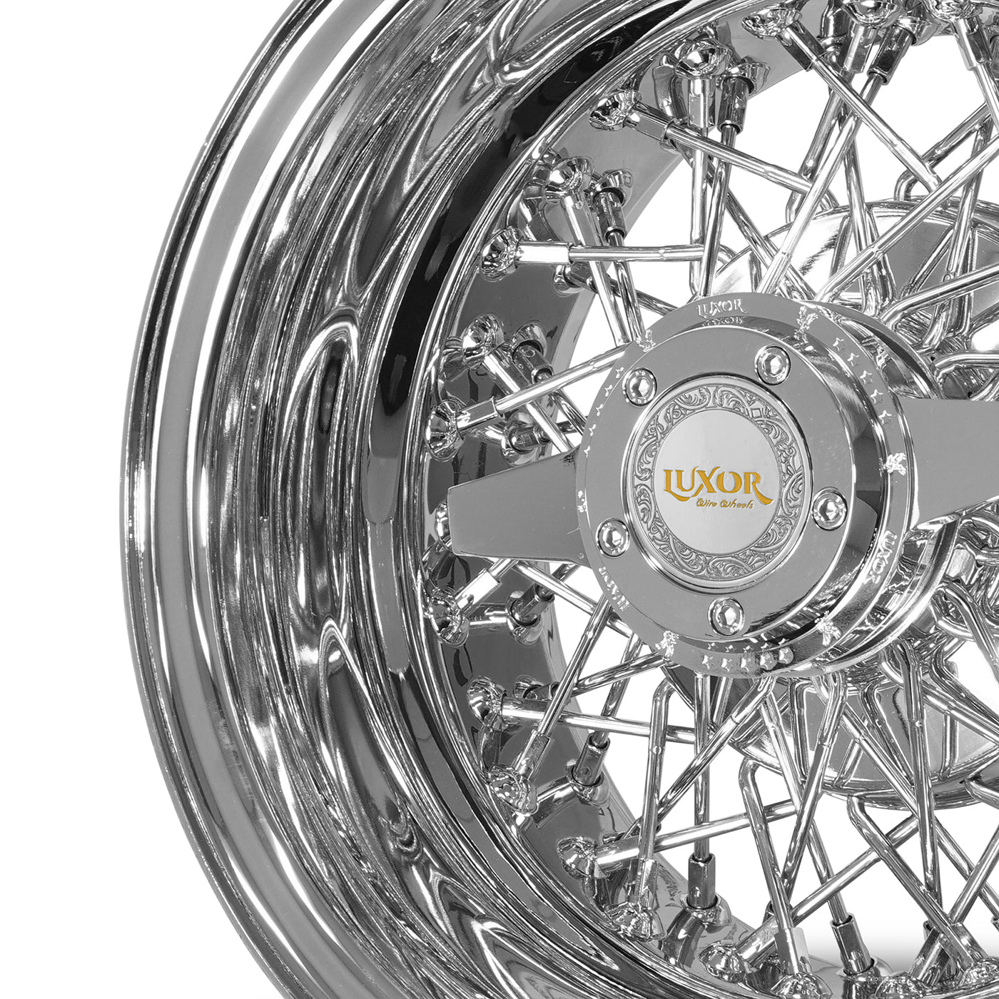13x7 60 Spoke Triple Cross Lace Reverse Chrome LUXOR WIRE WHEELS