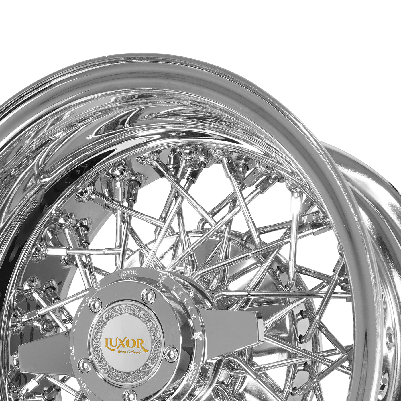 13x7 60 Spoke Triple Cross Lace Reverse Chrome LUXOR WIRE WHEELS