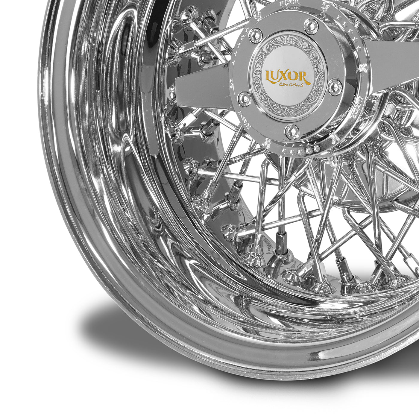 14x7 60 Spoke Triple Cross Lace Reverse Chrome LUXOR WIRE WHEELS