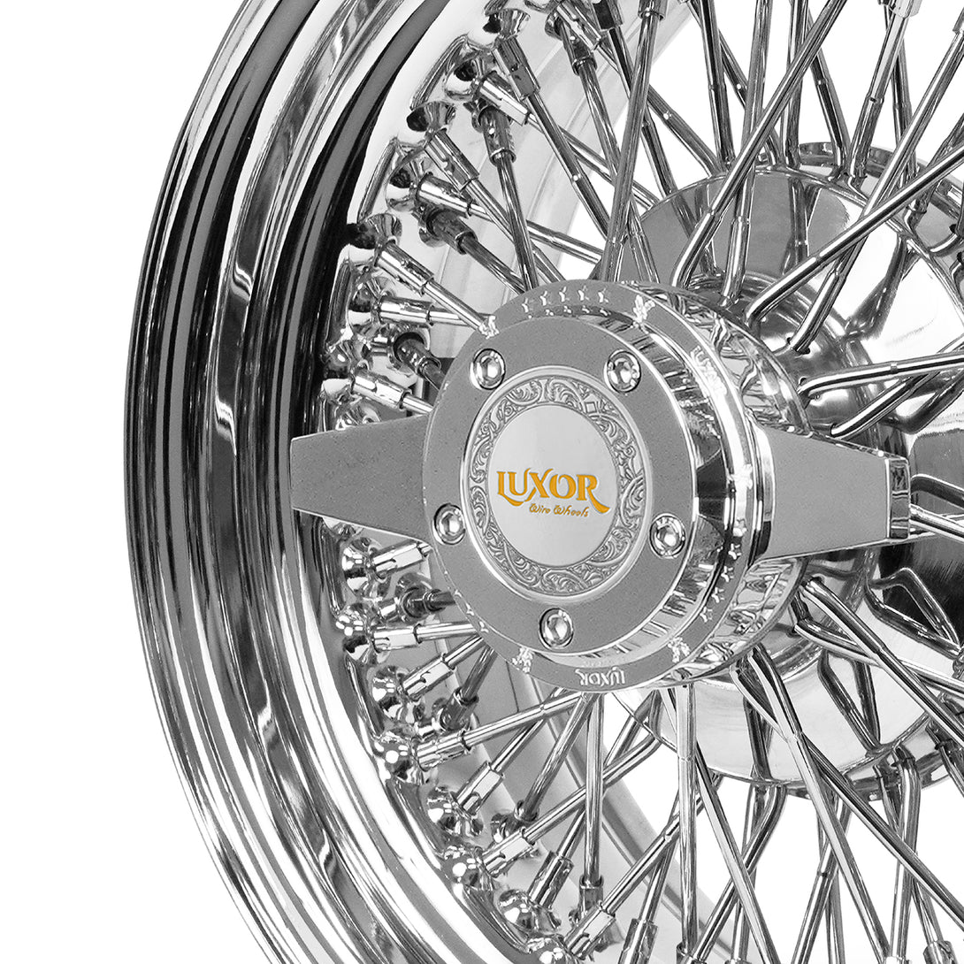 14x6 72 Cross Lace Standard Chrome Luxor Wire Wheels