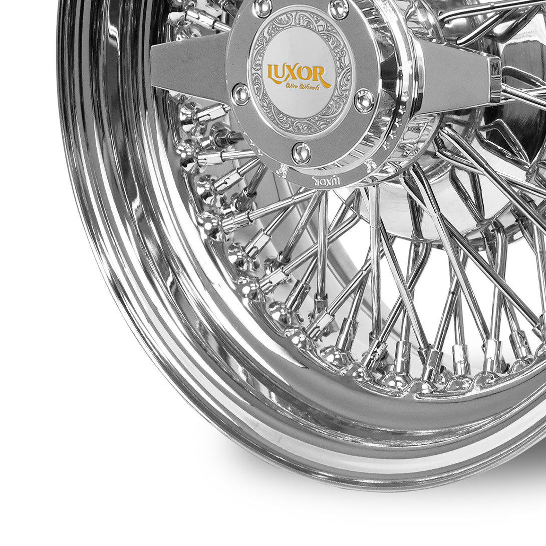 14x6 72 Cross Lace Standard Chrome Luxor Wire Wheels