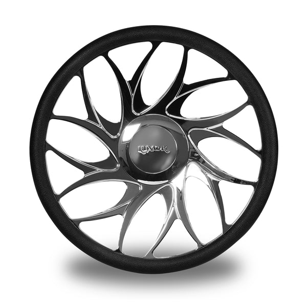 [SALE] 15" Forged Billet Chrome Sunshine Steering Wheel with Black Wrap